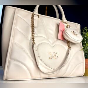Juicy Couture Only You Quilted Tote Bag Crystal White With Coin Purse NWT